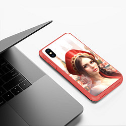 Чехол iPhone XS Max матовый Девушка в кокошнике с косой - кремль, цвет: 3D-красный — фото 2