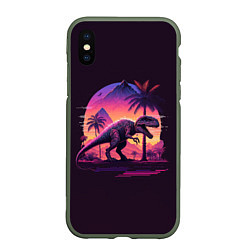 Чехол iPhone XS Max матовый Retrowave Trex, цвет: 3D-темно-зеленый