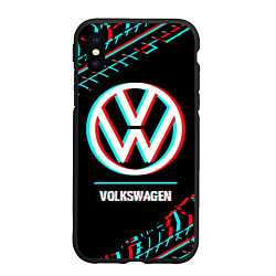 Чехол iPhone XS Max матовый Значок Volkswagen в стиле glitch на темном фоне, цвет: 3D-черный