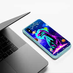 Чехол iPhone XS Max матовый Динозавр в космосе - неоновое свечение, цвет: 3D-мятный — фото 2