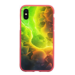 Чехол iPhone XS Max матовый Зеленое свечение абстракция, цвет: 3D-красный