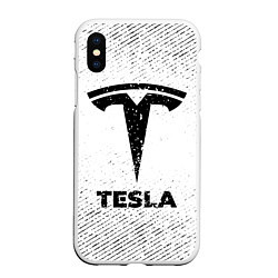 Чехол iPhone XS Max матовый Tesla с потертостями на светлом фоне, цвет: 3D-белый