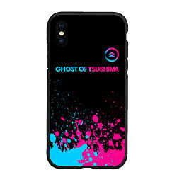 Чехол iPhone XS Max матовый Ghost of Tsushima - neon gradient: символ сверху, цвет: 3D-черный