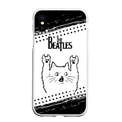 Чехол iPhone XS Max матовый The Beatles рок кот на светлом фоне, цвет: 3D-белый
