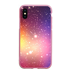 Чехол iPhone XS Max матовый Желто фиолетовое свечение и звезды, цвет: 3D-розовый