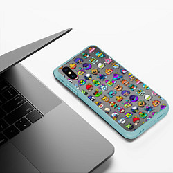 Чехол iPhone XS Max матовый Значки на скины Бравл Старс Brawl Серый градиент П, цвет: 3D-мятный — фото 2