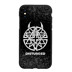 Чехол iPhone XS Max матовый Disturbed с потертостями на темном фоне