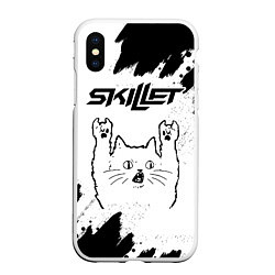 Чехол iPhone XS Max матовый Skillet рок кот на светлом фоне, цвет: 3D-белый