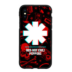 Чехол iPhone XS Max матовый Red Hot Chili Peppers rock glitch