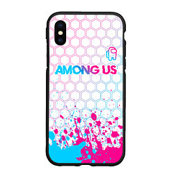 Чехол iPhone XS Max матовый Among Us neon gradient style: символ сверху