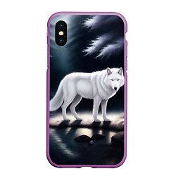 Чехол iPhone XS Max матовый Белый волк в лесу, цвет: 3D-фиолетовый