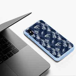 Чехол iPhone XS Max матовый Листья пальм в стиле индиго, цвет: 3D-голубой — фото 2