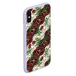 Чехол iPhone XS Max матовый Романтика - сердечки и розы, цвет: 3D-светло-сиреневый — фото 2