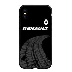 Чехол iPhone XS Max матовый Renault speed на темном фоне со следами шин: симво
