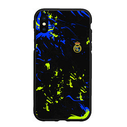 Чехол iPhone XS Max матовый Реал Мадрид фк, цвет: 3D-черный