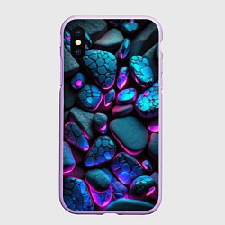 Чехол iPhone XS Max матовый Неоновые камни, цвет: 3D-сиреневый