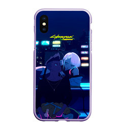 Чехол iPhone XS Max матовый Cyberpunk: Edgerunners Дэвид и Люси, цвет: 3D-светло-сиреневый