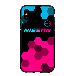 Чехол iPhone XS Max матовый Nissan - neon gradient: символ сверху