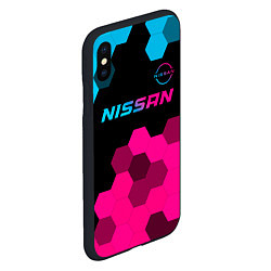 Чехол iPhone XS Max матовый Nissan - neon gradient: символ сверху, цвет: 3D-черный — фото 2