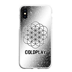 Чехол iPhone XS Max матовый Coldplay glitch на светлом фоне, цвет: 3D-белый