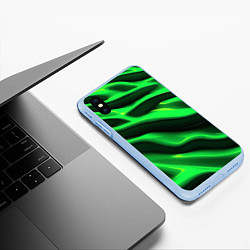 Чехол iPhone XS Max матовый Зелено-черный абстрактный фон, цвет: 3D-голубой — фото 2