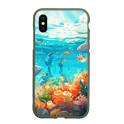 Чехол iPhone XS Max матовый Морской подводный мир, цвет: 3D-темно-зеленый