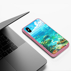 Чехол iPhone XS Max матовый Морской фон аниме, цвет: 3D-малиновый — фото 2