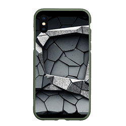 Чехол iPhone XS Max матовый Каменная конструкция паттерн, цвет: 3D-темно-зеленый