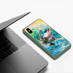 Чехол iPhone XS Max матовый Карп на волне, цвет: 3D-темно-зеленый — фото 2