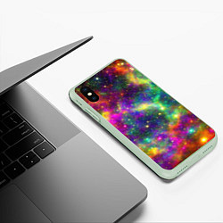 Чехол iPhone XS Max матовый Яркий неоновый космос, цвет: 3D-салатовый — фото 2