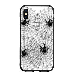 Чехол iPhone XS Max матовый Паутина и рой пауков, цвет: 3D-черный