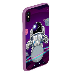 Чехол iPhone XS Max матовый Космонавт с планетами и звездами, цвет: 3D-фиолетовый — фото 2