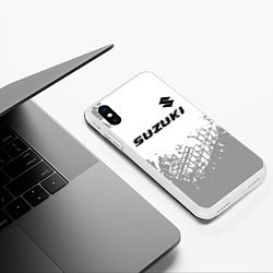 Чехол iPhone XS Max матовый Suzuki speed на светлом фоне со следами шин: симво, цвет: 3D-белый — фото 2