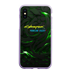 Чехол iPhone XS Max матовый Cyberpunk 2077 phantom liberty green, цвет: 3D-светло-сиреневый