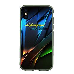 Чехол iPhone XS Max матовый Cyberpunk 2077 phantom liberty logo, цвет: 3D-темно-зеленый