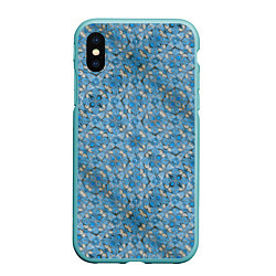 Чехол iPhone XS Max матовый Голубые незабудки текстура дерева, цвет: 3D-мятный