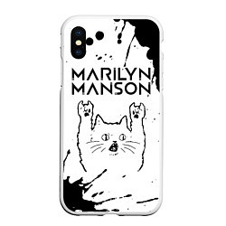 Чехол iPhone XS Max матовый Marilyn Manson рок кот на светлом фоне, цвет: 3D-белый