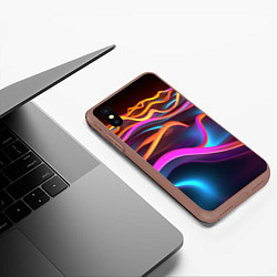 Чехол iPhone XS Max матовый Неоновые фиолетовые волны, цвет: 3D-коричневый — фото 2