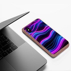 Чехол iPhone XS Max матовый Фиолетовые неоновые волны, цвет: 3D-коричневый — фото 2