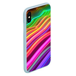 Чехол iPhone XS Max матовый Неоновые радужные волны, цвет: 3D-голубой — фото 2