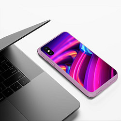 Чехол iPhone XS Max матовый Неоновые абстрактные волны, цвет: 3D-сиреневый — фото 2