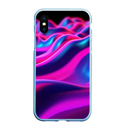 Чехол iPhone XS Max матовый Фиолетовые неоновые волны, цвет: 3D-голубой