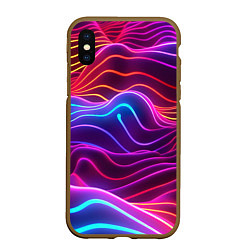 Чехол iPhone XS Max матовый Цветные неоновые волны, цвет: 3D-коричневый