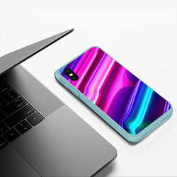 Чехол iPhone XS Max матовый Неоновые объемные полосы, цвет: 3D-мятный — фото 2