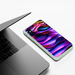 Чехол iPhone XS Max матовый Неоновые синие и фиолетовые волны, цвет: 3D-салатовый — фото 2