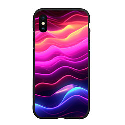 Чехол iPhone XS Max матовый Розовые и фиолетовые неоновые волны, цвет: 3D-черный