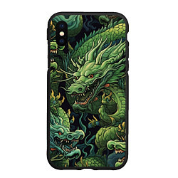 Чехол iPhone XS Max матовый Зеленые драконы: арт нейросети, цвет: 3D-черный