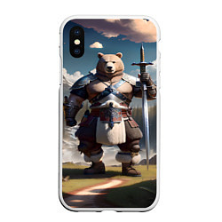Чехол iPhone XS Max матовый Медведь берсерк с двуручным мечом, цвет: 3D-белый