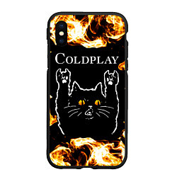 Чехол iPhone XS Max матовый Coldplay рок кот и огонь