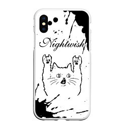 Чехол iPhone XS Max матовый Nightwish рок кот на светлом фоне, цвет: 3D-белый